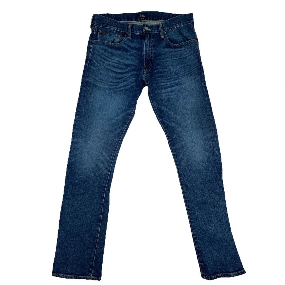 Polo Ralph Lauren Varick Slim Straight Men's Jeans Sz 34x33 Med Wash Whiskering